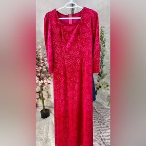 Ao dai nhung velvet, Vietnamese traditional long dress set m 2 red 🎁 new year